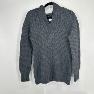 Old Navy Women's Cable Knit Shawl Collar Sweater L Charcoal Gray Wool‎ Blend Y2K